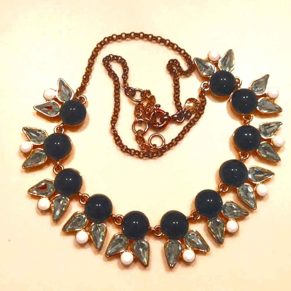 J. Crew Crystal & Blue Teardrop Necklace